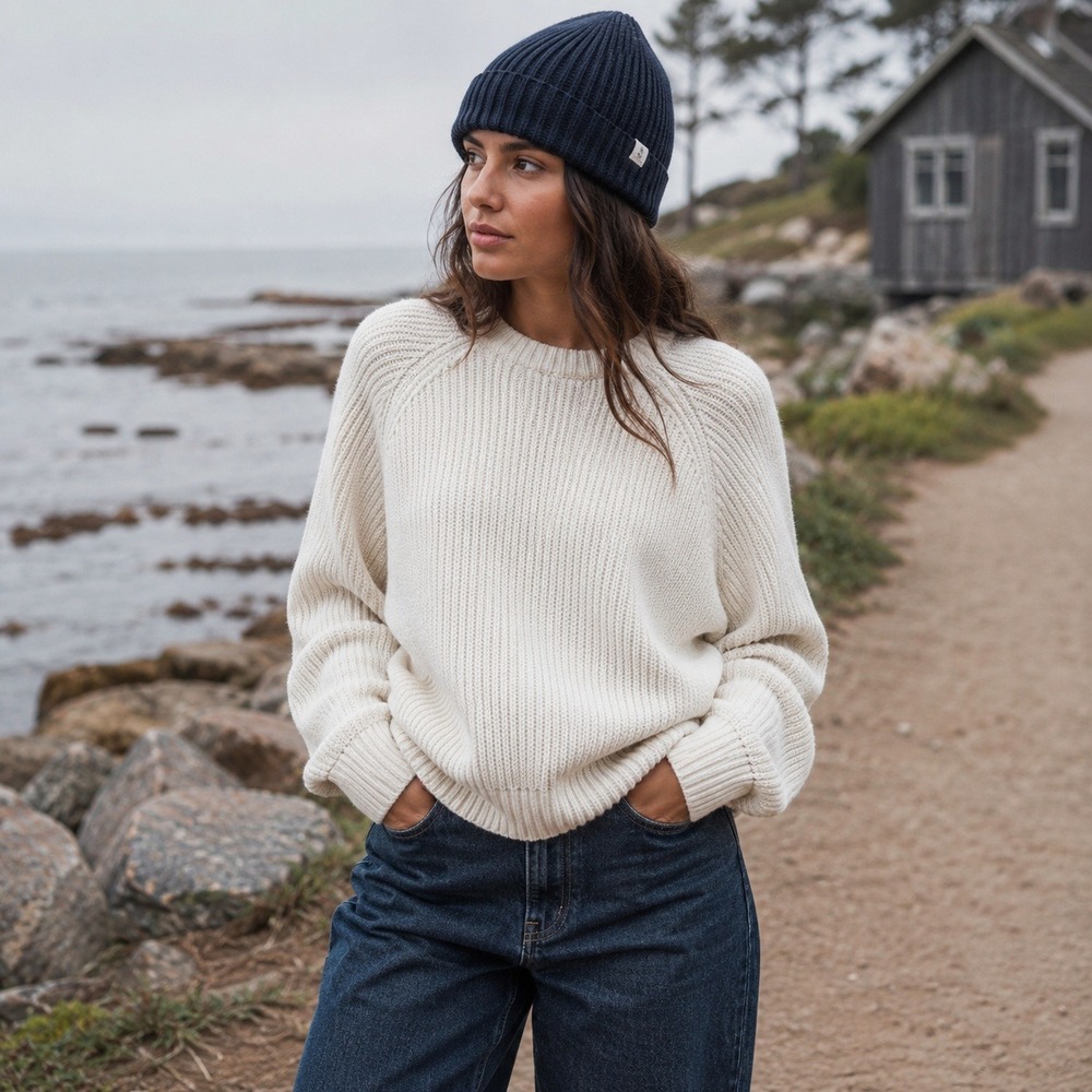 Industry of All Nations Alpaca Sweater Ribbed Knit Undyed Cream Small